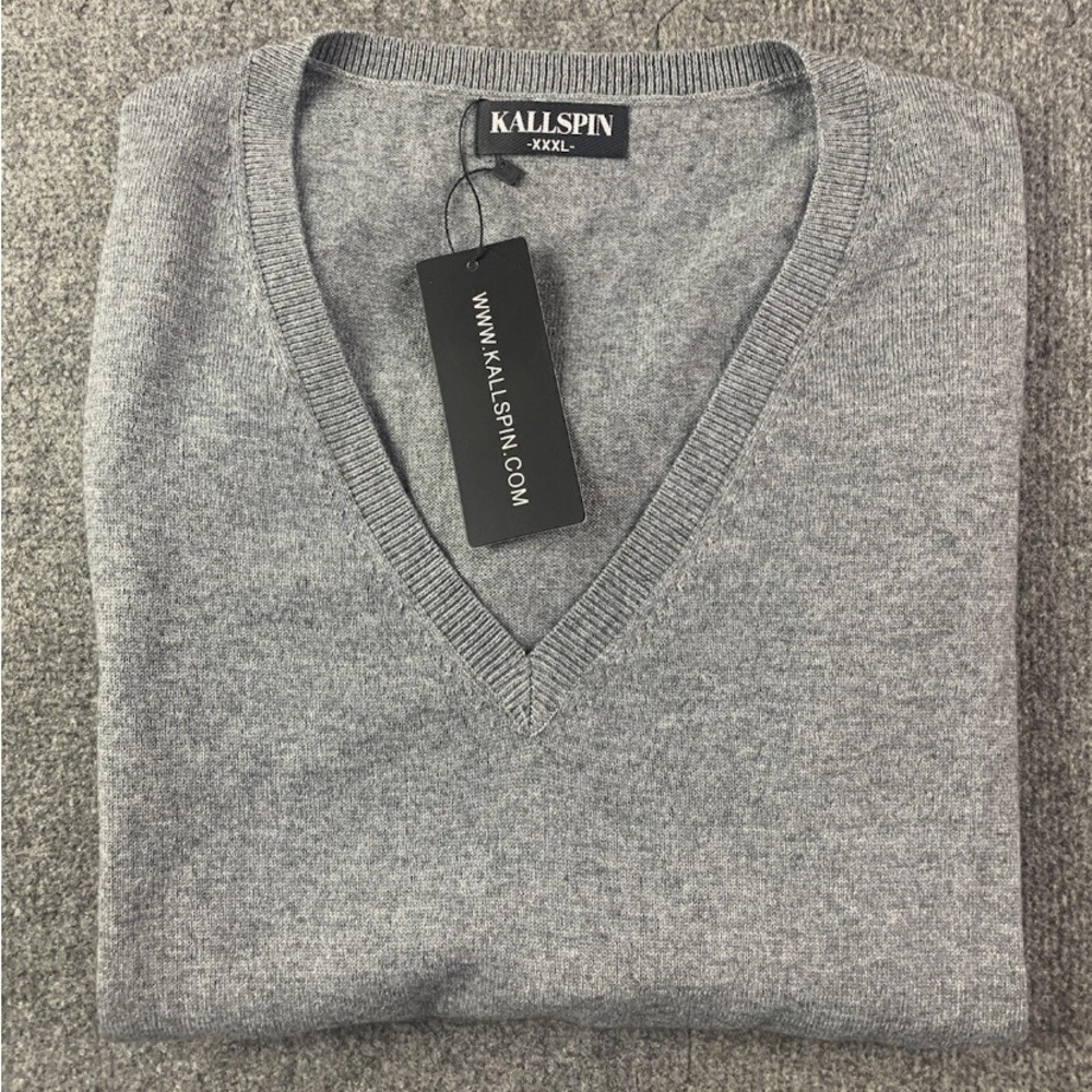 Kallspin Mens Cashmere/Wool Blend Sleeveless V Neck Sweater Vest Size 3XL Gray